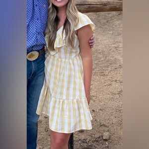 Entro Boutique Yellow Gingham Ruffle Neck Dress